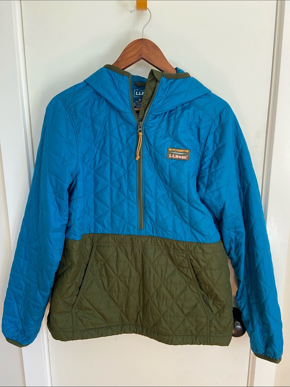 L.L. Bean Teal & Olive Green Quilted Hooded Pullover